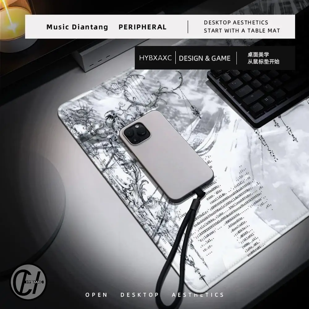 Anime Aesthetics Mousepad Black White Angel Mouse Pad Office PC Keyboard Desk Decort DeskMat HYBXAXC Accessories E-Sports Carpet view 4