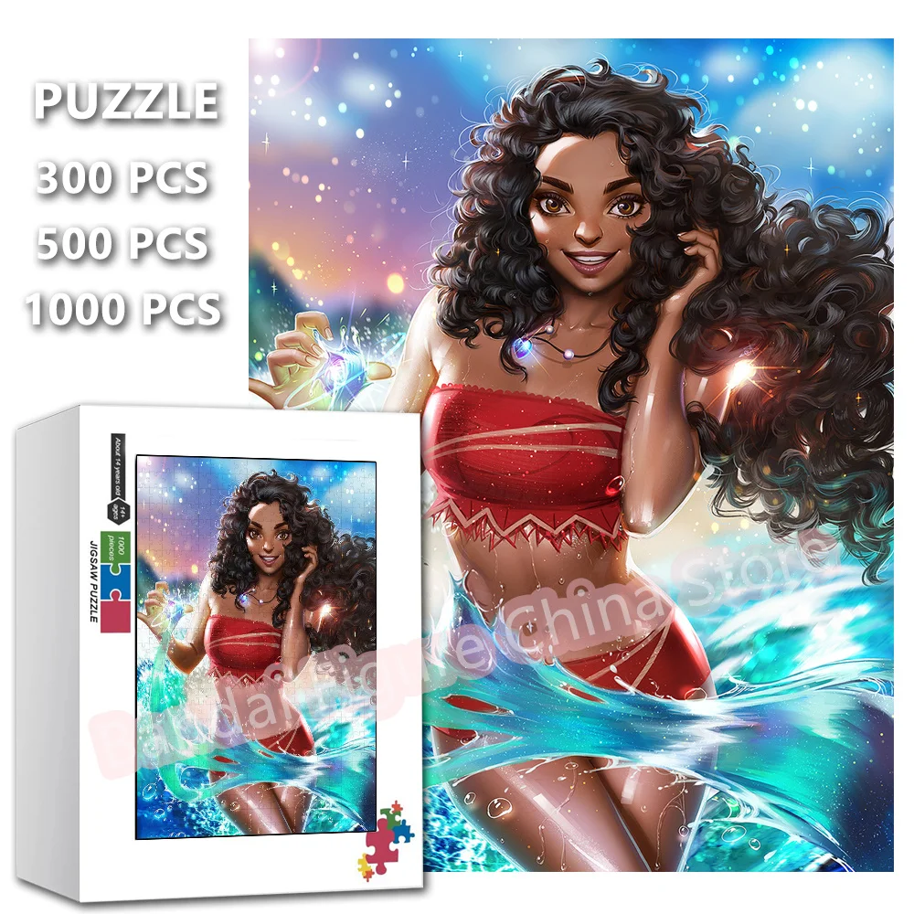 

300/500/1000 Pieces Ocean Adventure Anime Jigsaw Puzzles Disney Princess Moana Cartoon Puzzle Decompression Interactive Toys