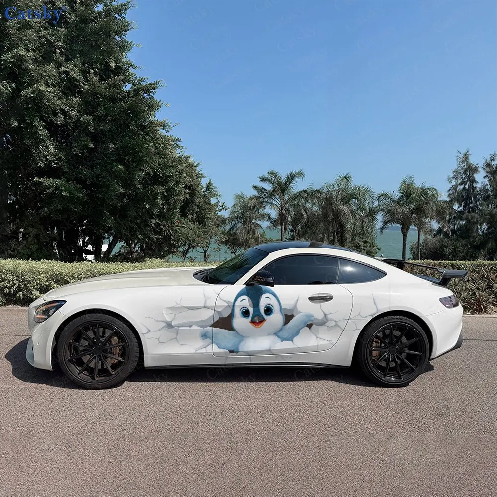 2 Stück Schnee-Pinguin Autoaufkleber Ganzkörper-Dekorationsfolie Kratzschutz Autoaufkleber Wasserdichte Auto-Vinylfolie
