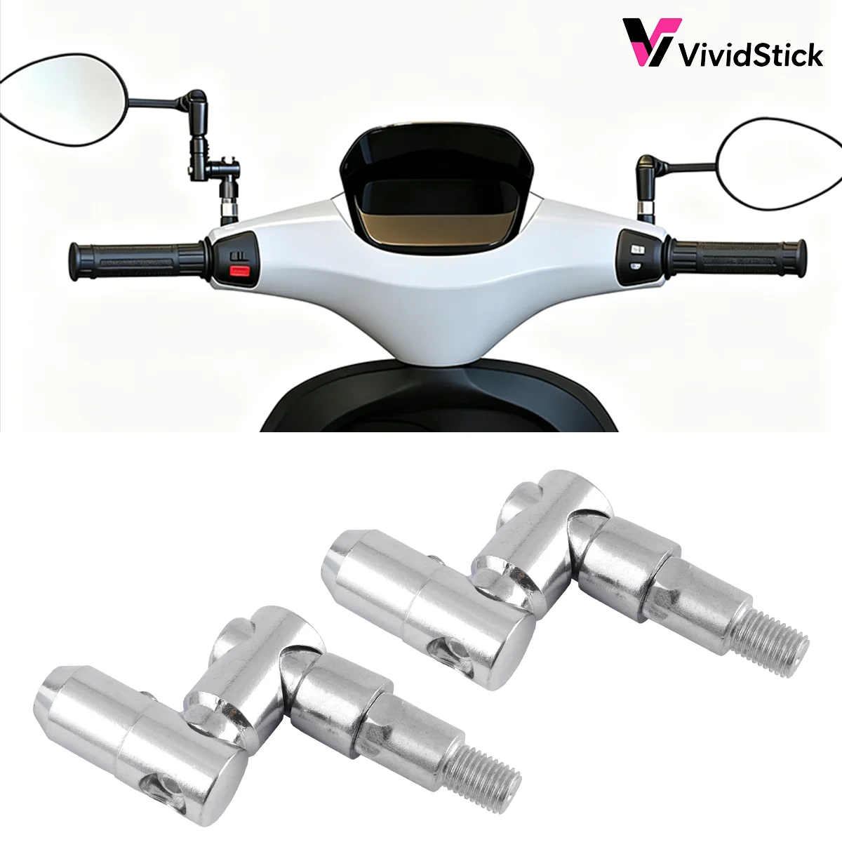 2Pcs M10 CNC Aluminum Mirror Riser Adapter 360° Adjustable Rearview Mirror Offset Extension Mount Scooter Motorbike Mod Gadget