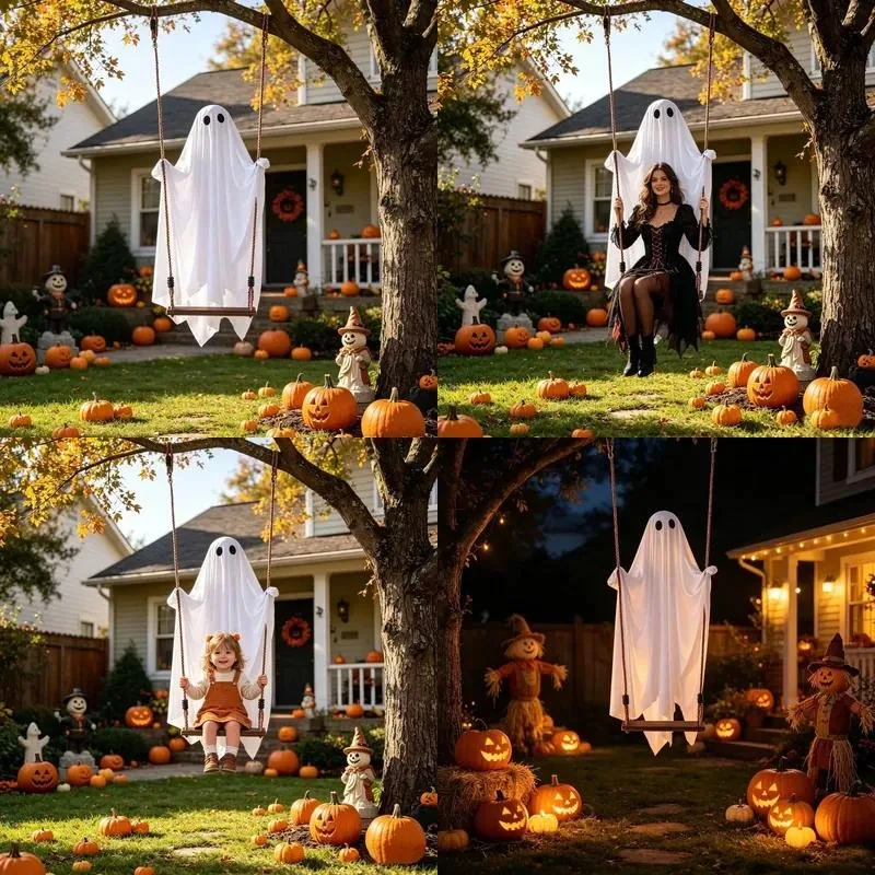 Cross-border Halloween fabric ghost glow cute pendant courtyard outdoor Chinese swing