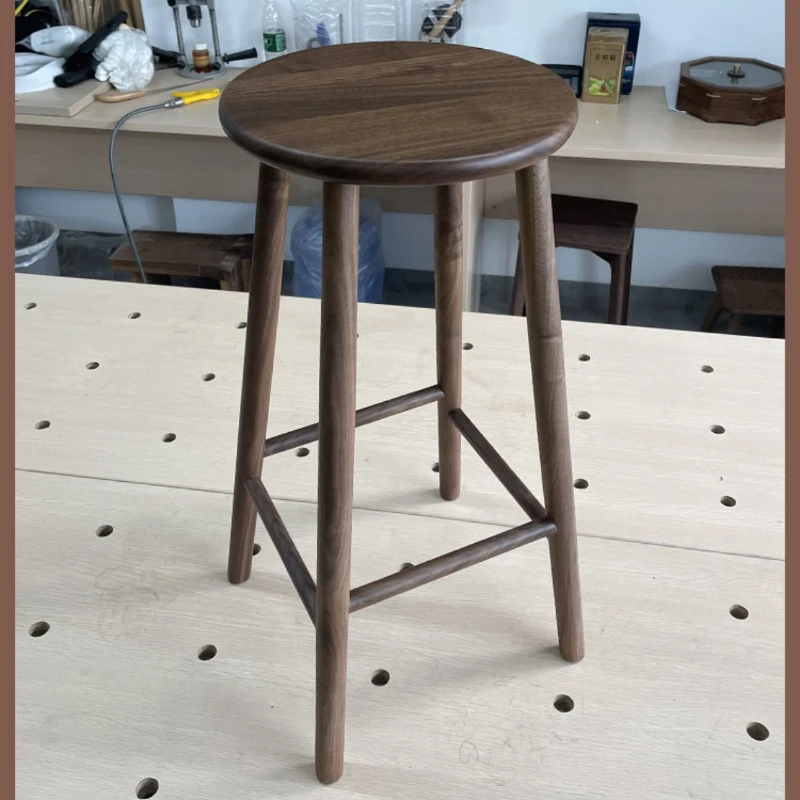  Elegant Japanese Bar Chair in Black Walnut Kitchen High Stools Exquisite Workmanship Stable Semi-Bar Design Refined Seating