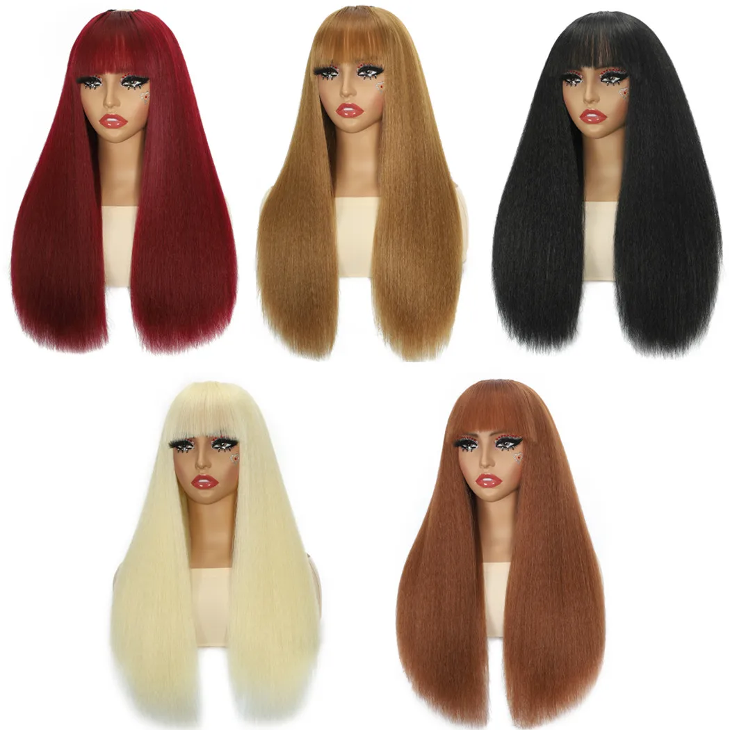 女性用合成ウィッグ Uパートウィッグ 前髪付き 簡単装着 焼きコスプレウィッグ キンキーストレート 高温ファイバーヘア