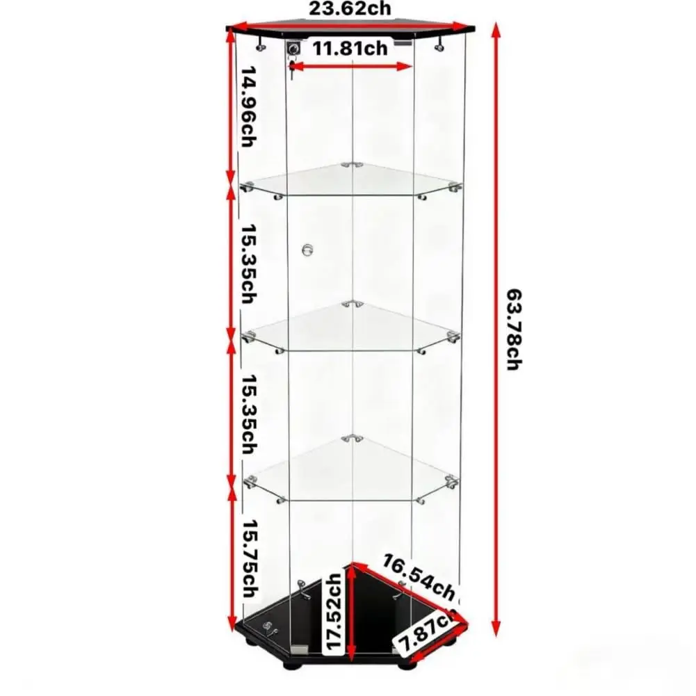 Corner Glass Display Cabinet with LED Lights, 4-Tier Tempered Glass Curio Case with Door & Lock for Collectibles