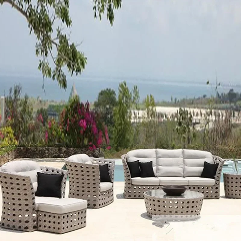 Outdoor sofa, rattan patio garden furniture, rattan chair, sun protection, waterproof and rainproof balcony, leisure outdoor