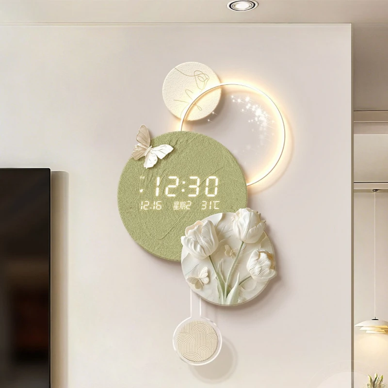 Cream wind wall clock background decoration elegant aesthetic wall clock light luxury relógio digital de parede home furniture