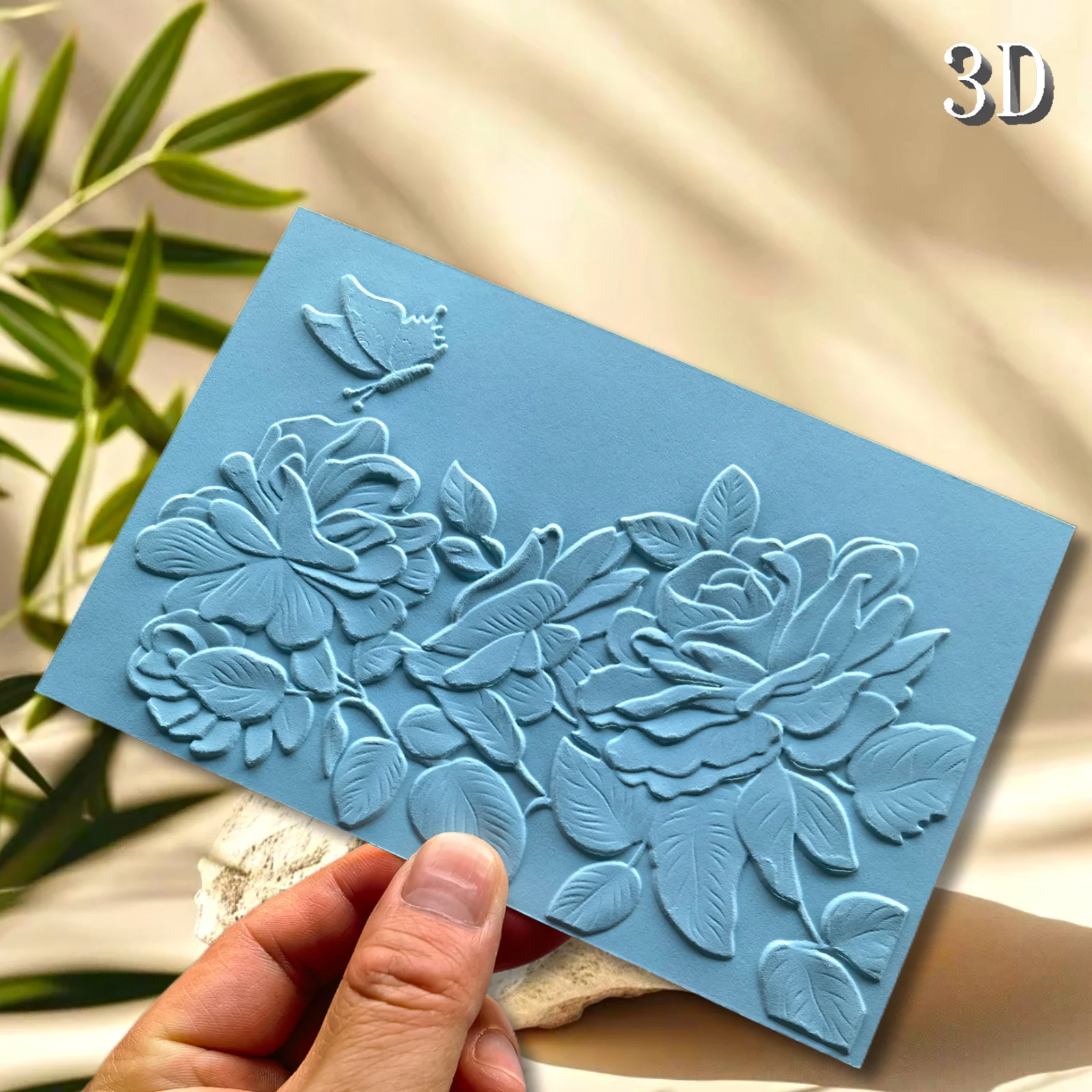 1-teiliges Set „3D-Blumen und Schmetterlinge: ein Modell moderner Design“, 3D-geprägter Ordner mit weißem Kunststoff-Fantasie-Thema Templa