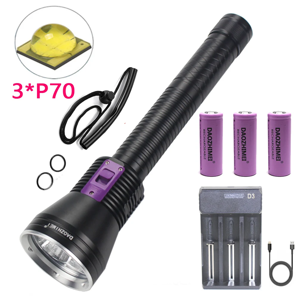 

90W 3-core XHP70.2 LED Diving Flashlight Yellow light High Power Underwater Tactics Headlight Outdoor Dive Hunting Fishing Torch