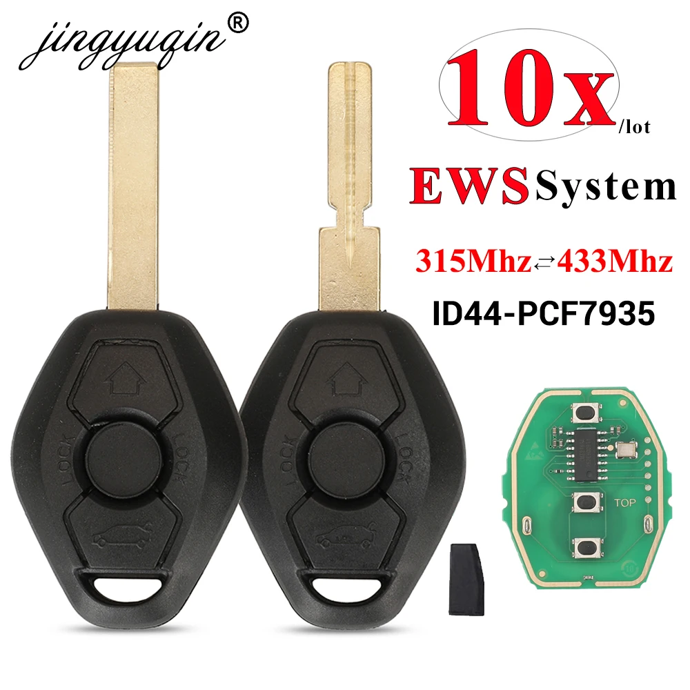 

jingyuqin 10pcs Car Remote Key DIY for BMW EWS 1/3/5/7 Series X3 X5 Z3 Z4 ID44 7935 Chip Keyless Entry Transmitter HU58 HU92