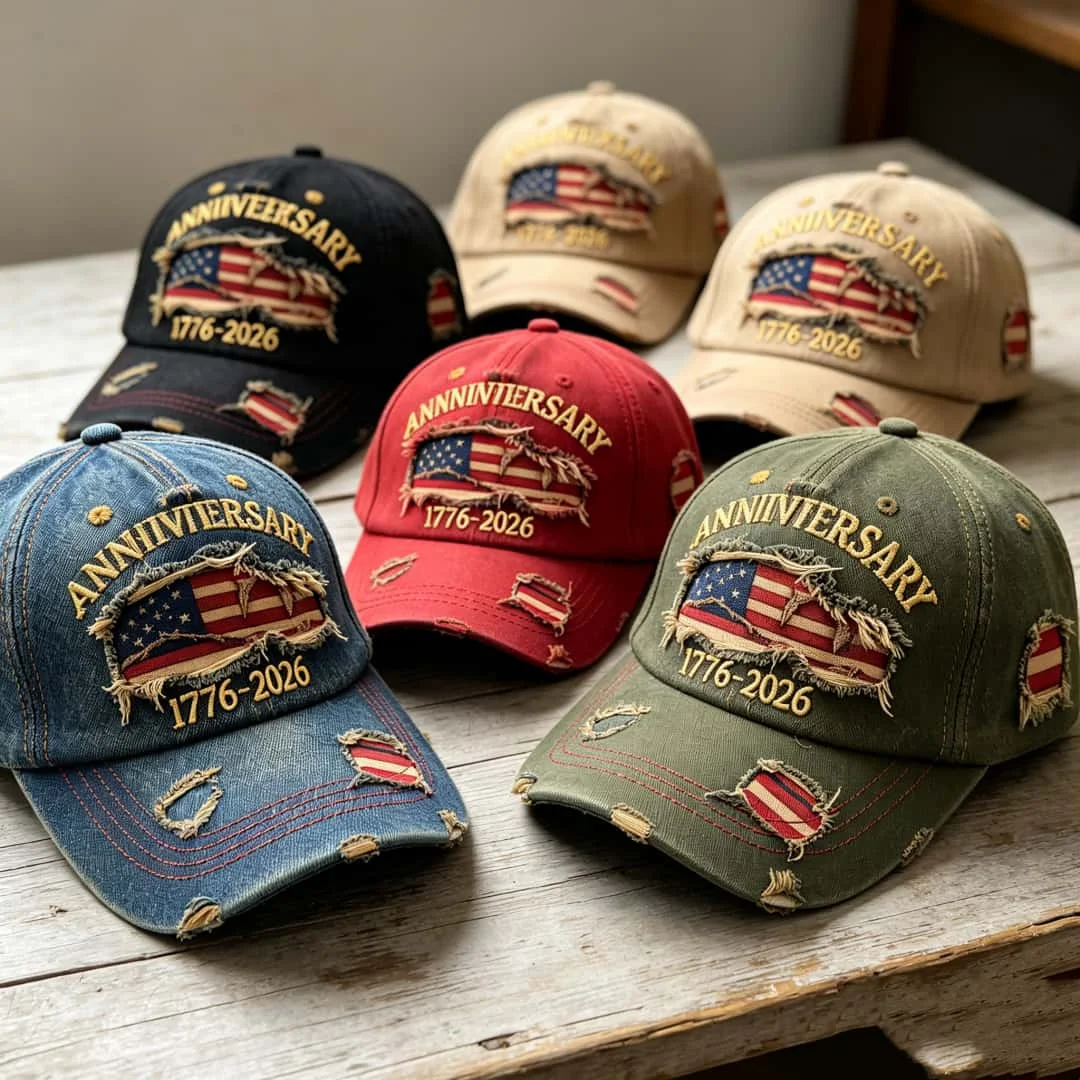 Vintage Distressed American Flag Baseball Cap 1776-2026 Embroidery Ripped Patchwork Trucker Hat Unisex Outdoor Casual Hat