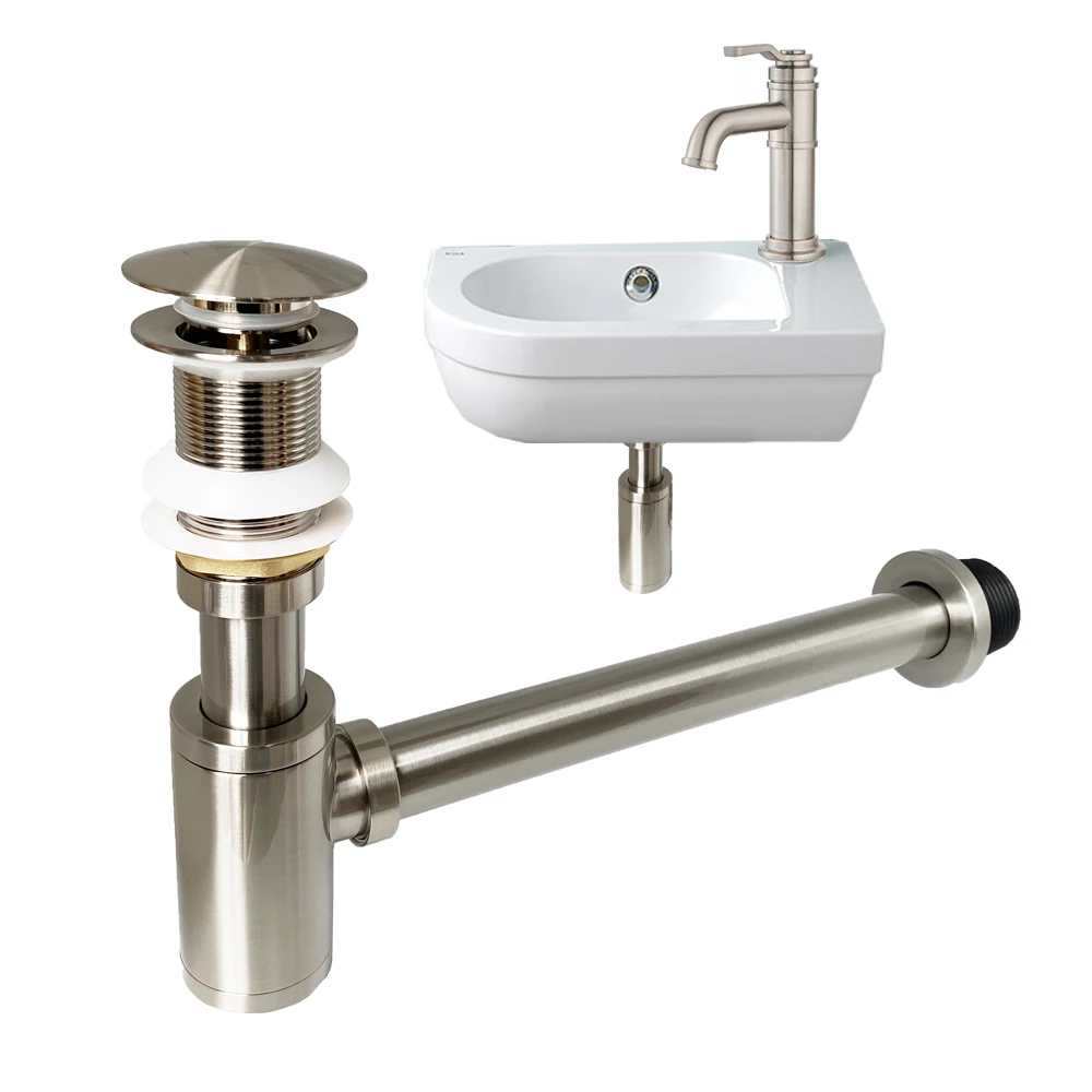 Burshed Nickle Bathroom Drain Hose P-TRAP Kit Bathroom Sink Drainpipe Basin Pop Up Tube Brass Washbasin Wall Floor Flushing Pipe