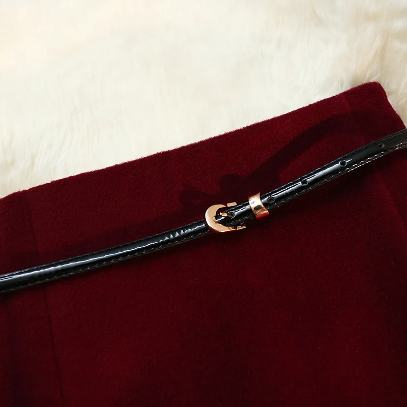 تنورات متوسطة الطول من الصوف ملفوفة بالبحر للنساء ، تنورات مستقيمة أحادية اللون بخصر مرتفع للمكتب ، موضة جديدة ، الخريف والشتاء ، سيدة #6