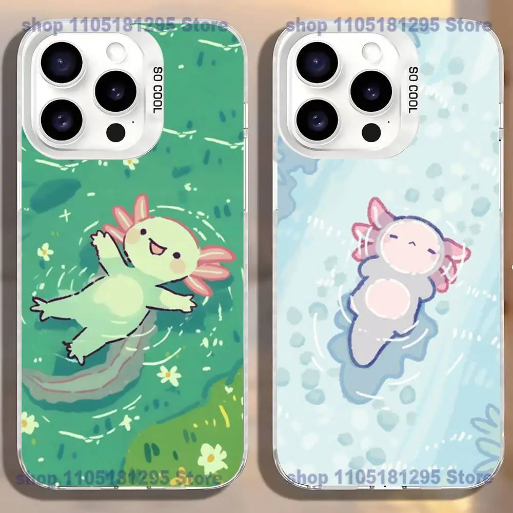 

Cartoon axolotl cute Phone Case For iPhone17,16,15,14,13,12,11,Mini,Pro,SE,MAX,plus,White Matte Shockproof Cover