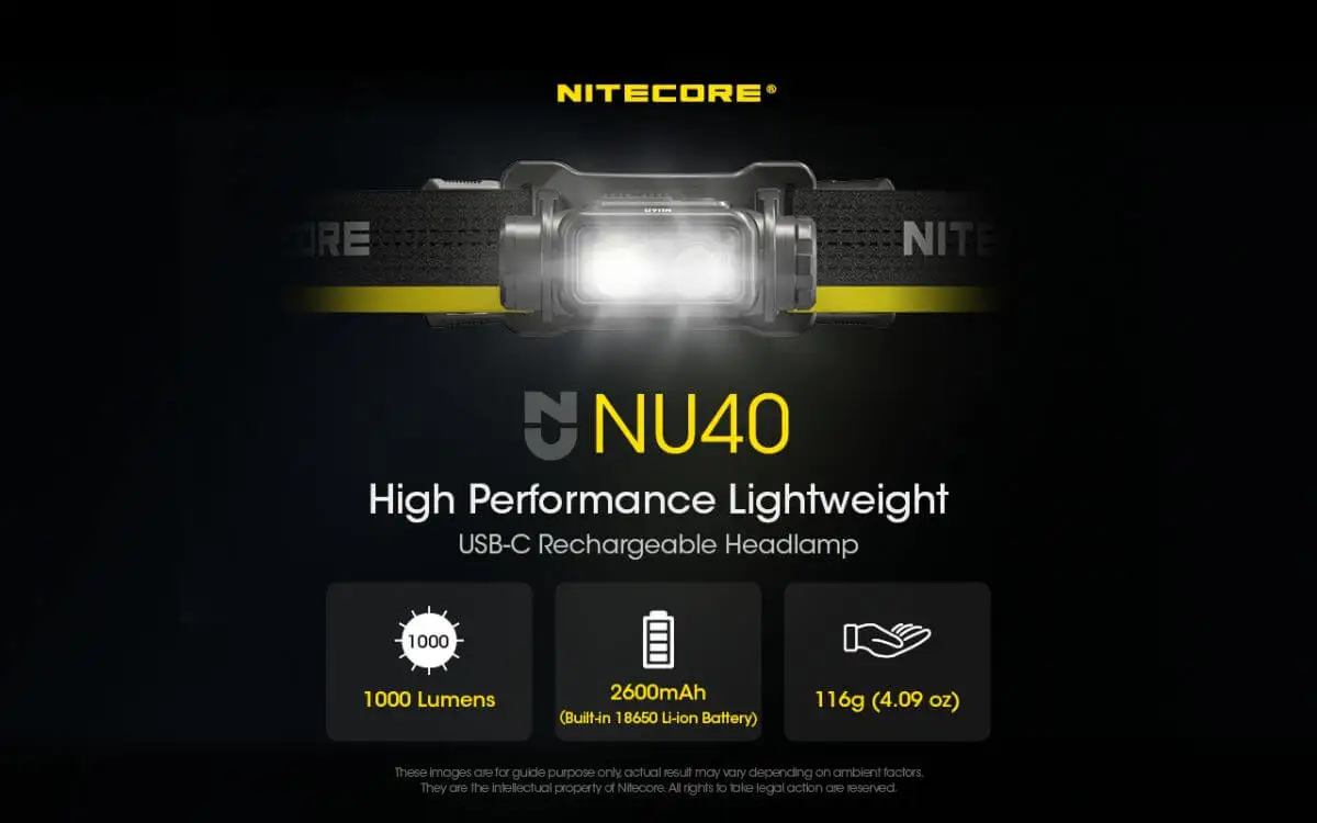 Nitecore NU40 1000 Lumen Lightweight USB-C Rechargeable Headlamp