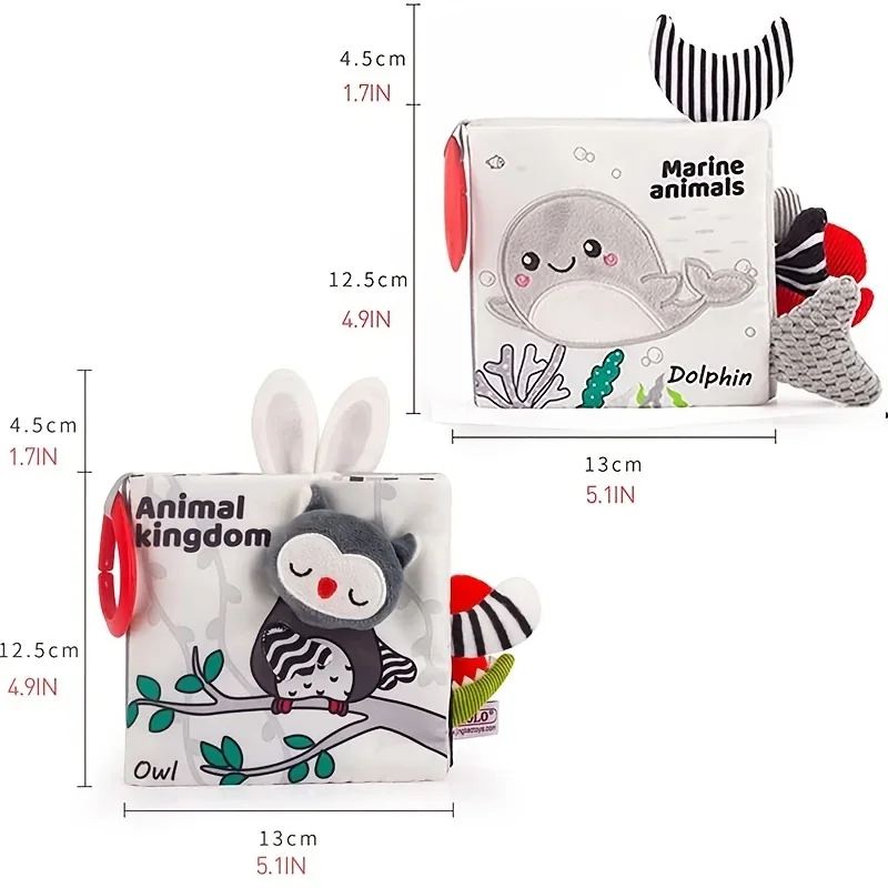 Lot de 2 livres en tissu pour bébé : éducation précoce, habitudes et cadeaux pour nouveau-nés de 0 à 6 mois - Graphique doux et stéréo (2,5 x 13 cm/4,9 x 5,1'')