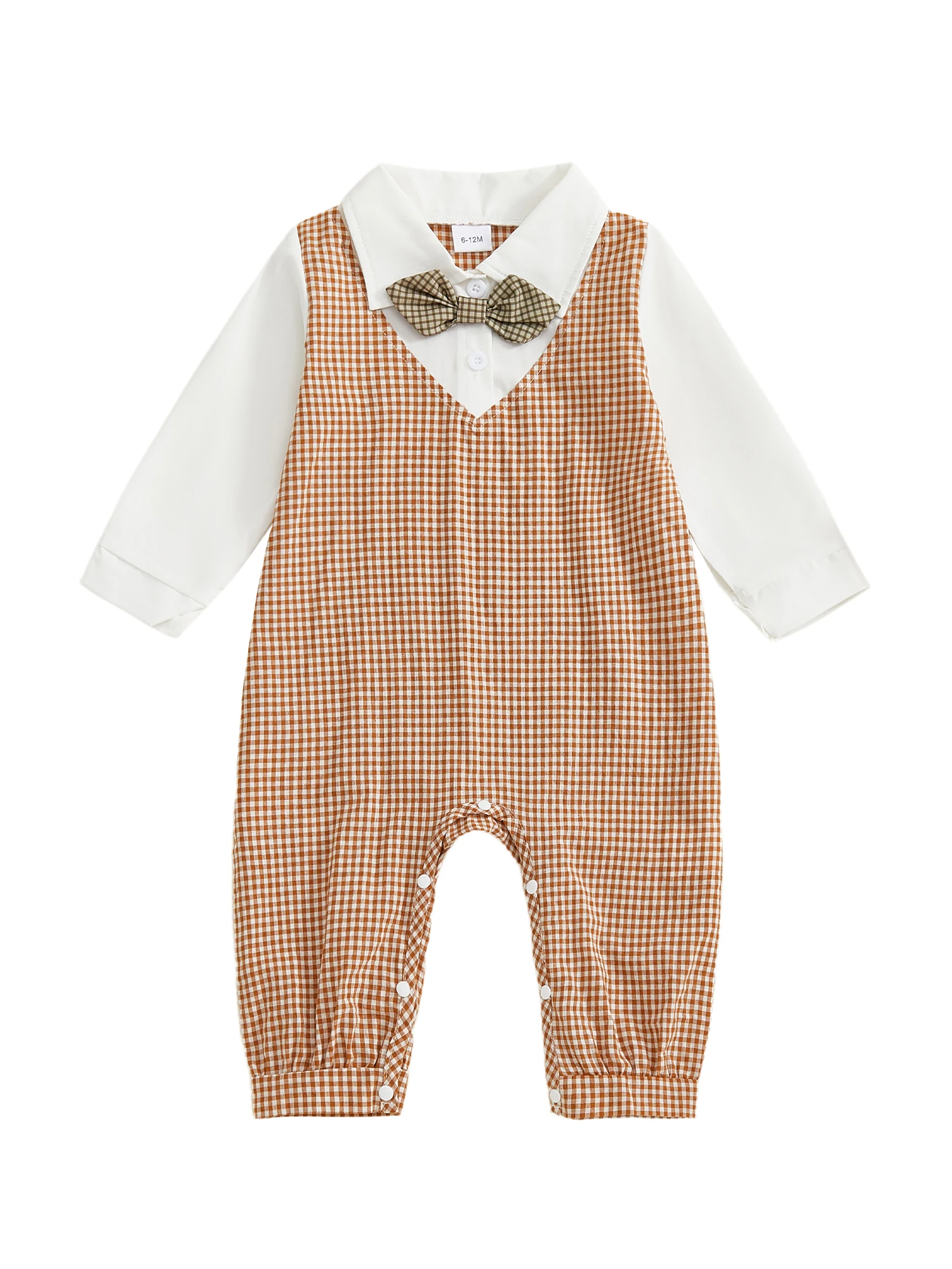 

Комбинезон для новорожденных мальчиков, джентльменский клетчатый комбинезон с длинными рукавами и отложным воротником, полная длина