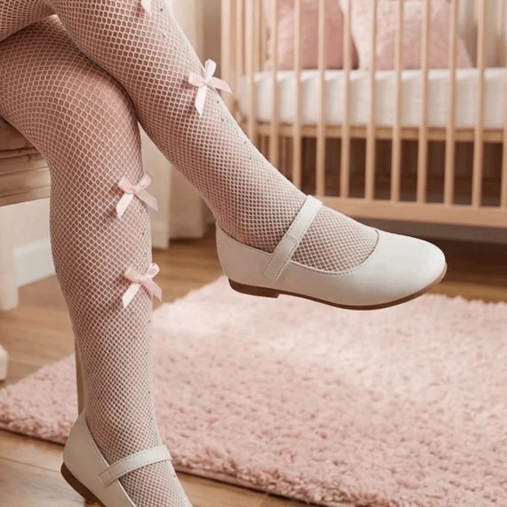 Colorful Children Rhinestone Fishnet Tights Bow Accents Net Texture Sparkling Stockings Nylon Breathable Girls Mesh Pantyhose
