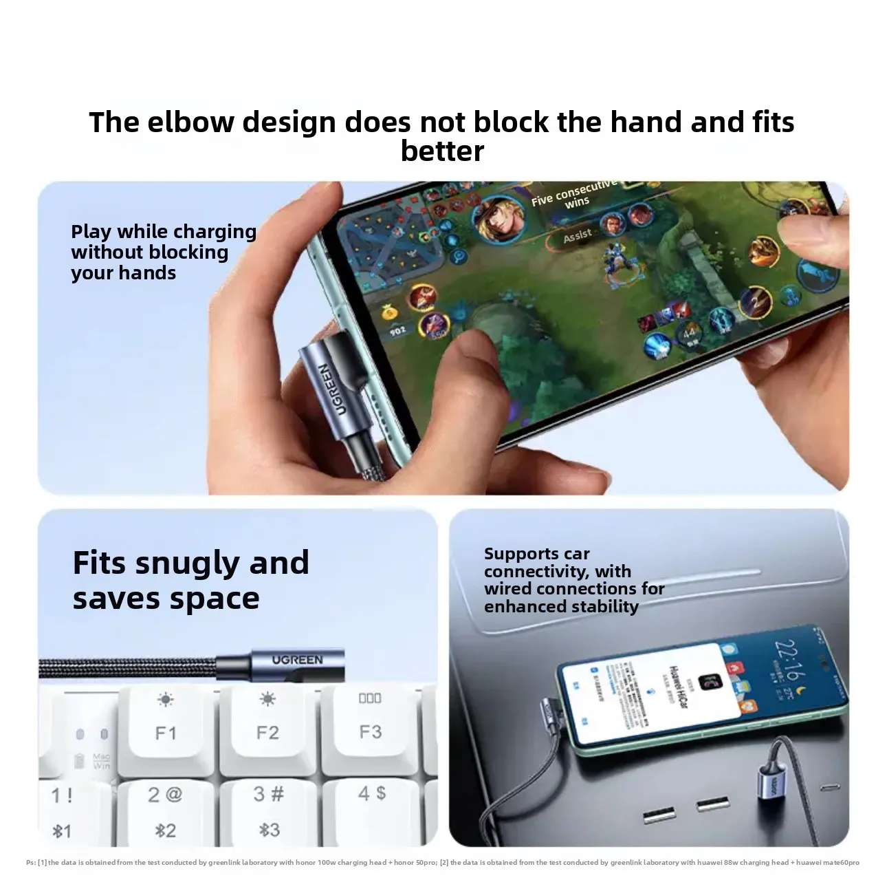 Ugreen 6A USB C Cable Right Angle 90 Degree Fast Charging Cable USB a to Type C Cable