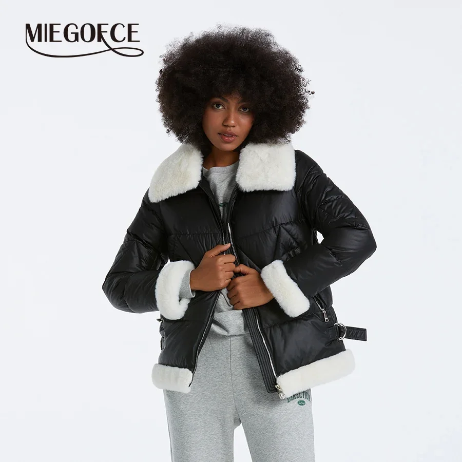 MIEGOFCE 2024 Winter Collection Comfortable Shearling Coat Long Sleeve Faux Fur Stitching Quilted Jacket Warm Women Parka D23797