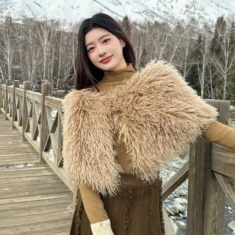 

Модная длинная шаль на плечо из искусственного меха с имитацией кашемира, женское праздничное платье, накидка, осенне-зимний плюшевый шарф, короткие накидки