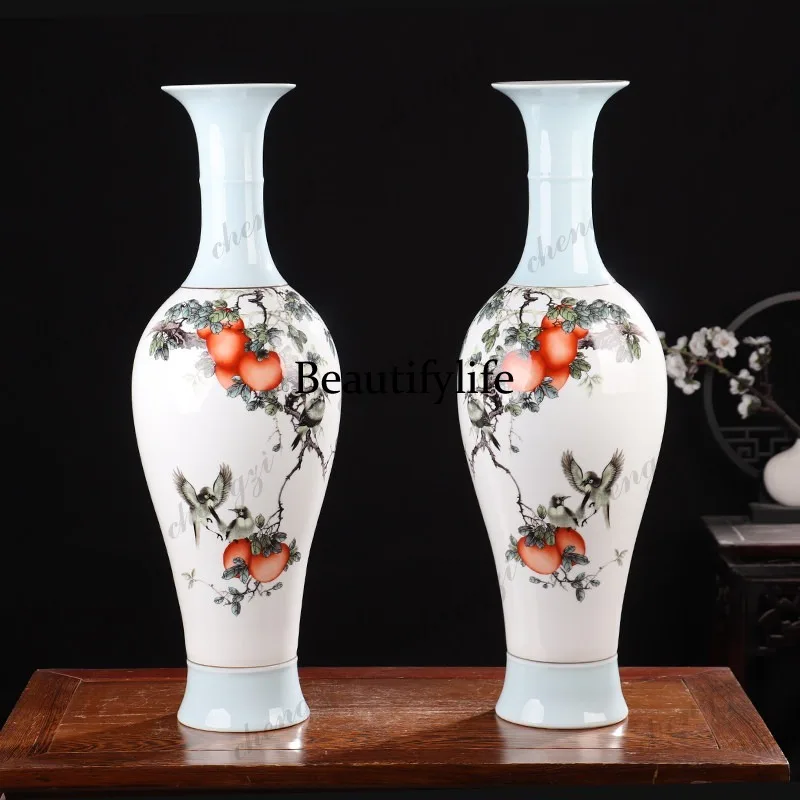 High-end ceramic vases, floor-standing large antique home ornaments, living room flower arrangement decorations
