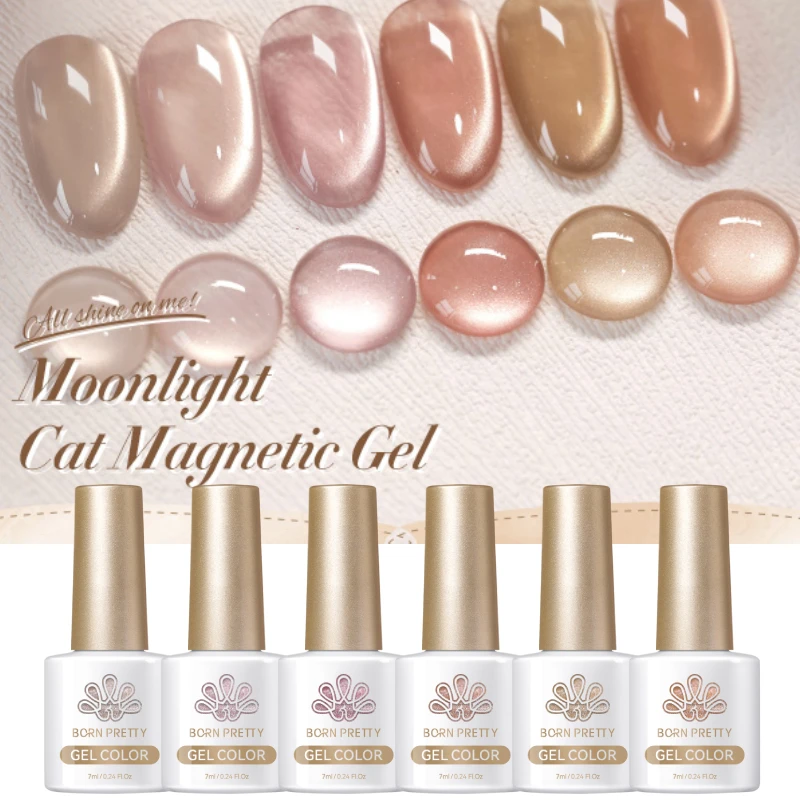 

BORN PRETTY Moonlight Cat Magnetic Gel Nail Polish Set Autumn Crystal Glass Bead Glitter Soak Off UV Nail Art Salon 7ml 6pcs