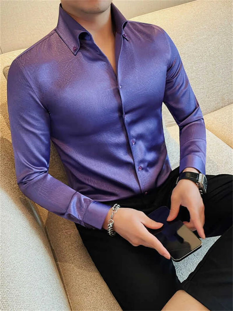 M-4XL High Quality Solid Color Men's Shirt Autumn Long Sleeve Casual Business Dress Shirt Lapel Social Office Men's Clothing