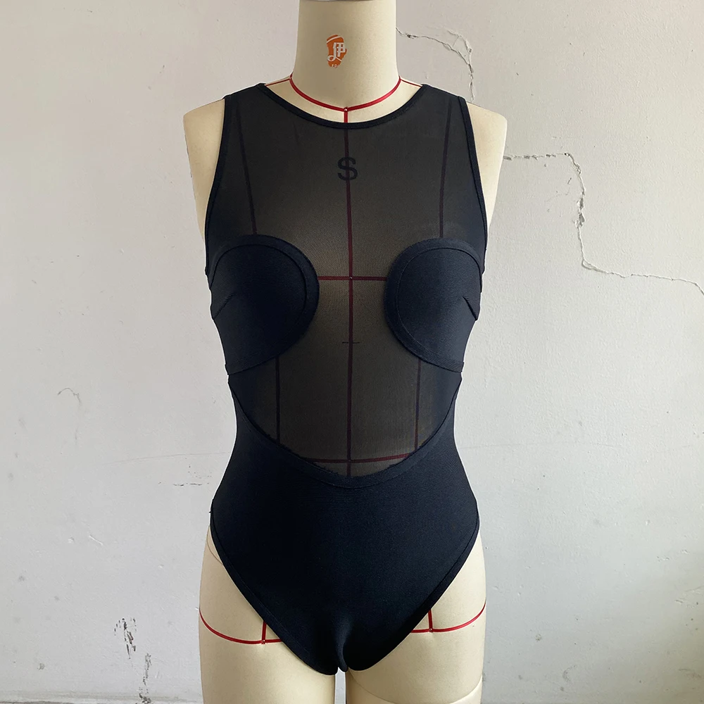 HQBcocktail-Maillot de bain une pièce, noir, maille, bandage, sexy, vêtements de plage, pour femmes