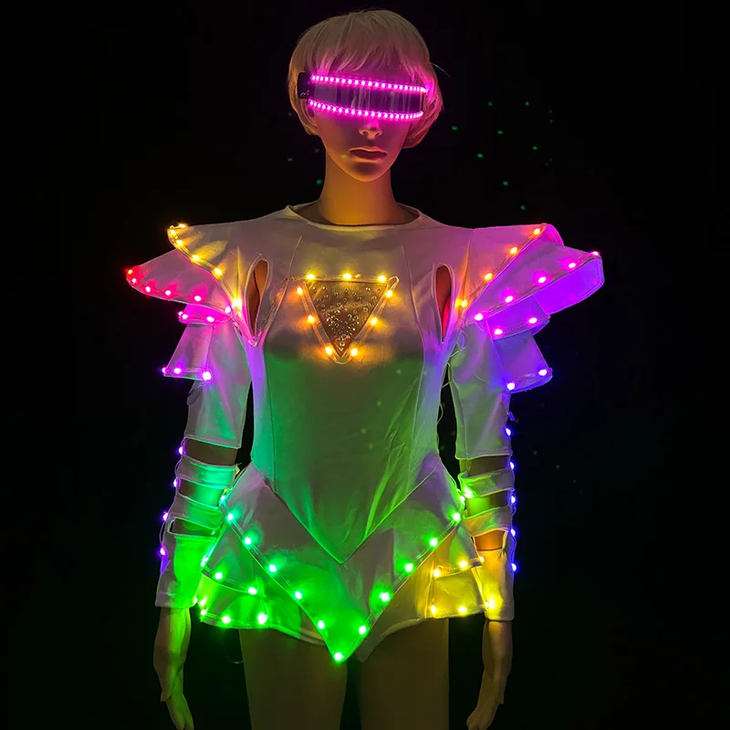 Led Glowing DJ Costume Fluorescent Night Show Neon Party Stage Costumes Woman Costume Carnival Sexy Lady Performance Clothing