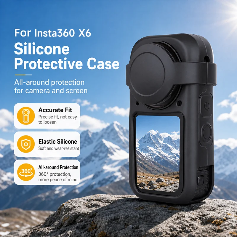Silicone Full Body Protective Case for Insta360 X6 Anti-Drop Scratch-Resistant Action Camera Shell with Precise Cutout