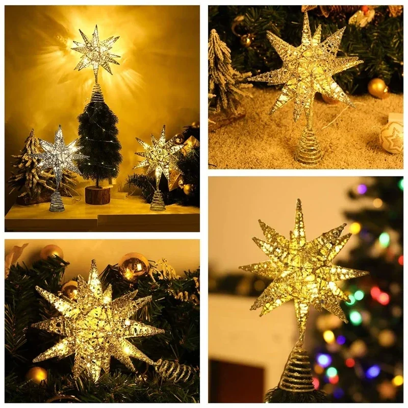 Christmas Tree LED Star Tree Topper Battery Operated Treetop Decoration Hanging Xmas Decoration  Christmas Ornament Topper Star