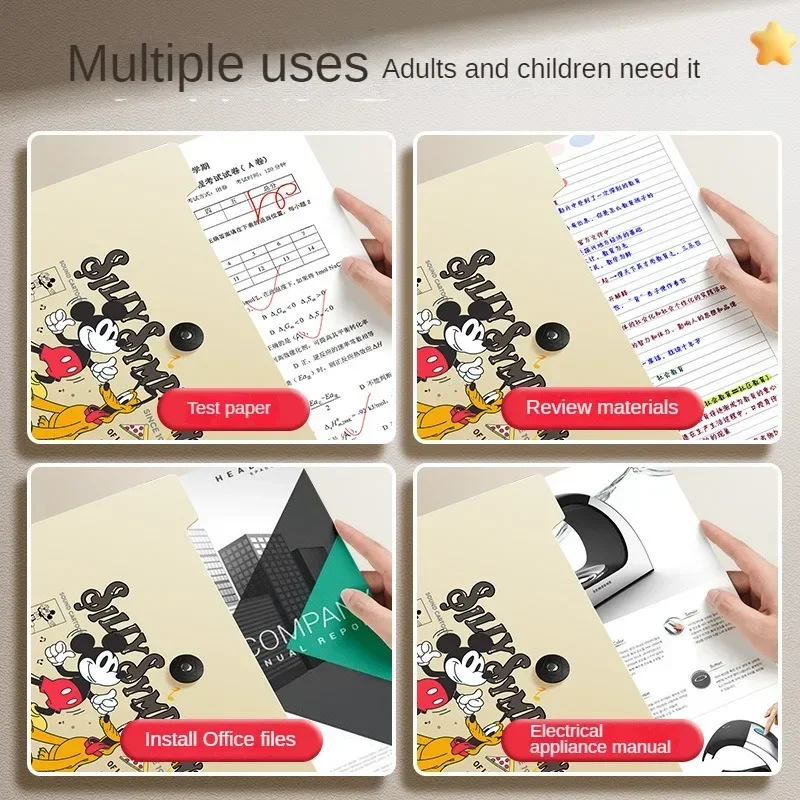 Disney A4 Folder Information Book Spliced Mickey and Minnie Student Test Paper 8-grid Storage Bag Simple Folder Stationery