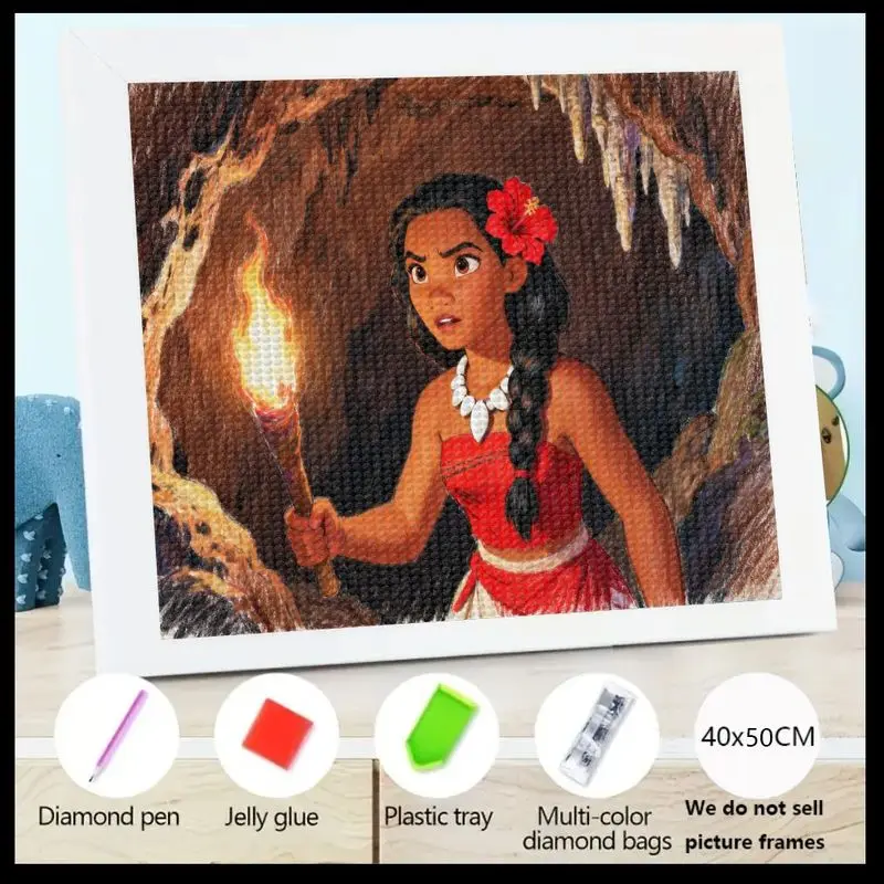 

1 шт. Disney Moana 5D DIY Набор для алмазной живописи, полная дрель, сверкающий мультяшный рисунок принцессы с драгоценными камнями для взрослых и детей, тема приключений Hom