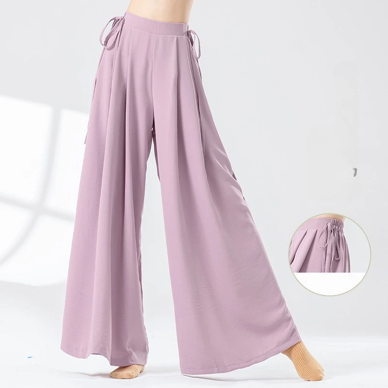 

Soft Modern Dance Pants Loose Ribbon Wide Leg Dancing Trousers Chinese Classical Dance Performance Ladies Yoga Pants for Adult
