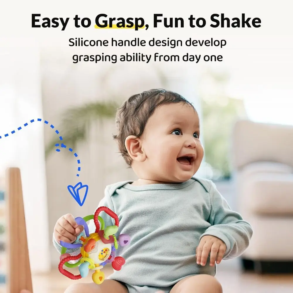 Juguete de dentición sensorial Montessori Premium, sonajero vibratorio lavable de silicona suave, educativo, sin BPA, para dentición infantil