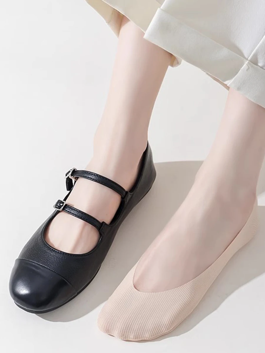 5 Pairs Socks Women's Summer Invisible Short Ankle Foot No-show Low Cut Silicone Non-slip Black Boat Socks image 3