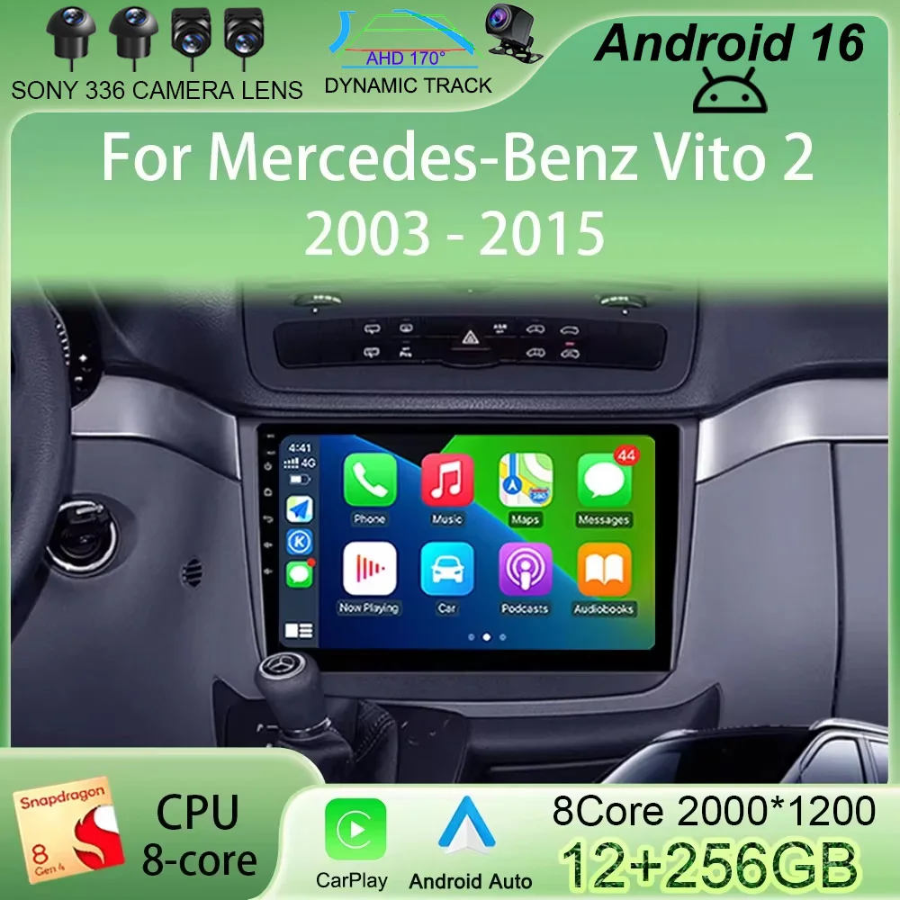 

Android 16 Auto Carplay Car Radio Multimedia Player For Mercedes-Benz Vito 2 W639 Viano 2 2003 - 2015 Navigation GPS 4G+WIFI BT