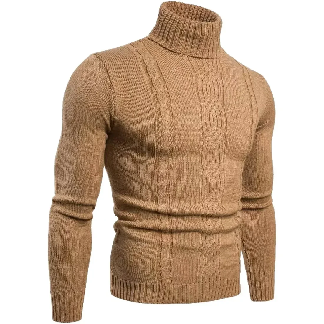 

2025 New Fashion American European Men's Solid Color Casual Trendy Thicken Long Sleeve Turtleneck Knitted Sweaters Male Clothes