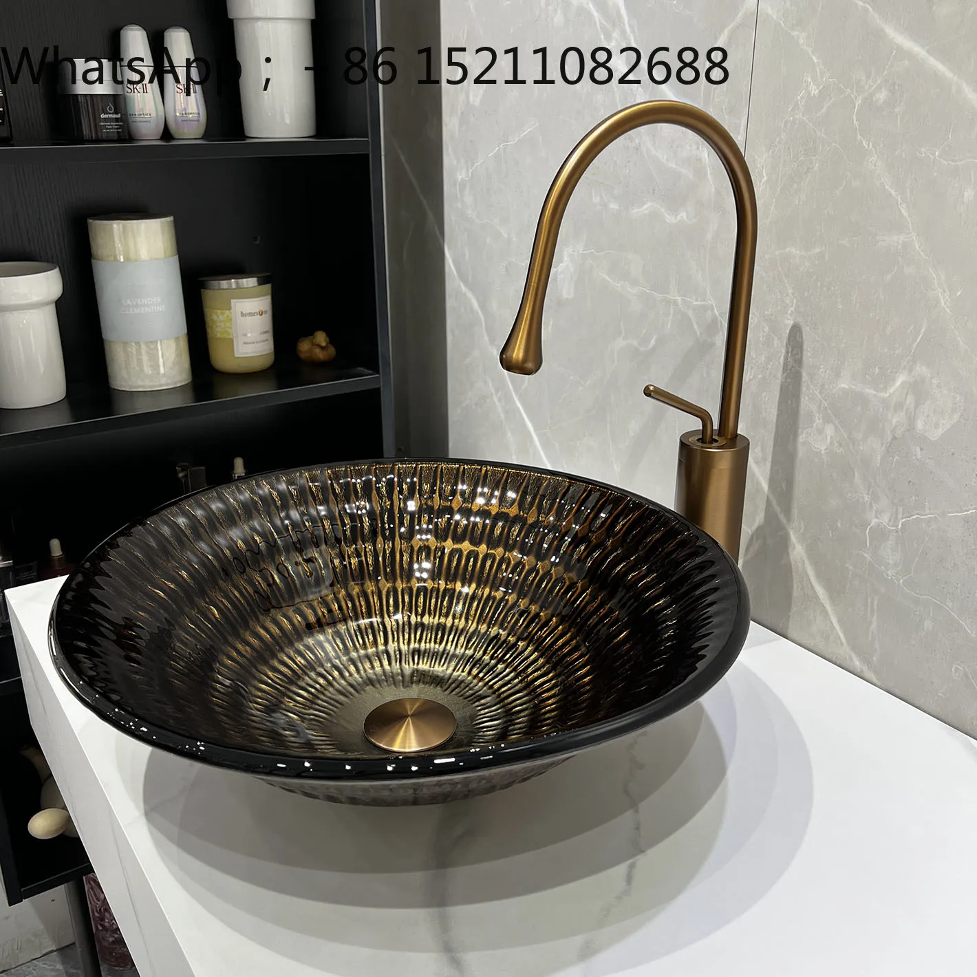 LLY tempered glass round table basin retro texture art basin high-end handmade hot melt wash basin