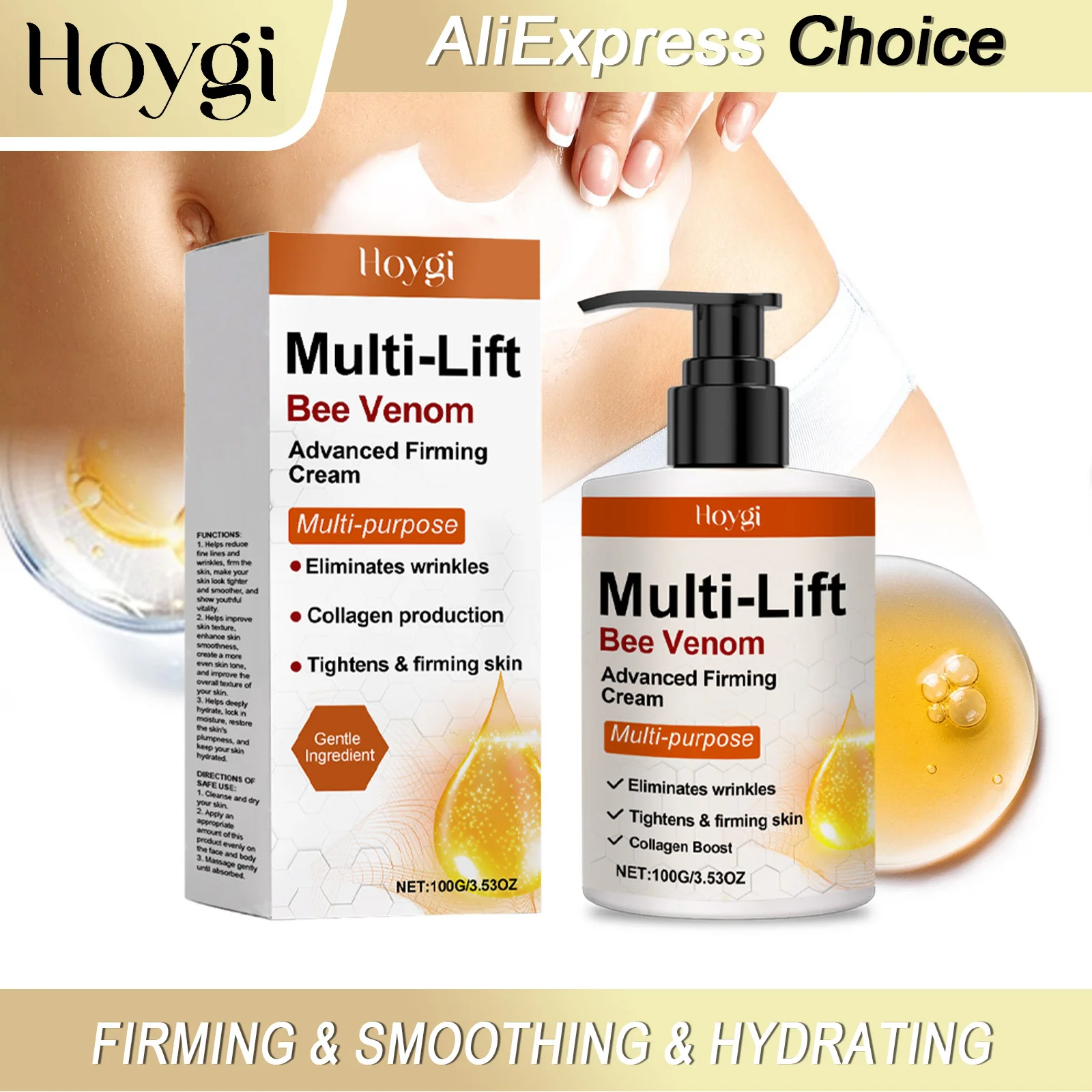 

HOYGI Крем для тела с пчелиным ядом, уменьшает тонкие линии, мульти-лифтинг, улучшает провисание кожи, повышает гладкость, увлажняющий лосьон