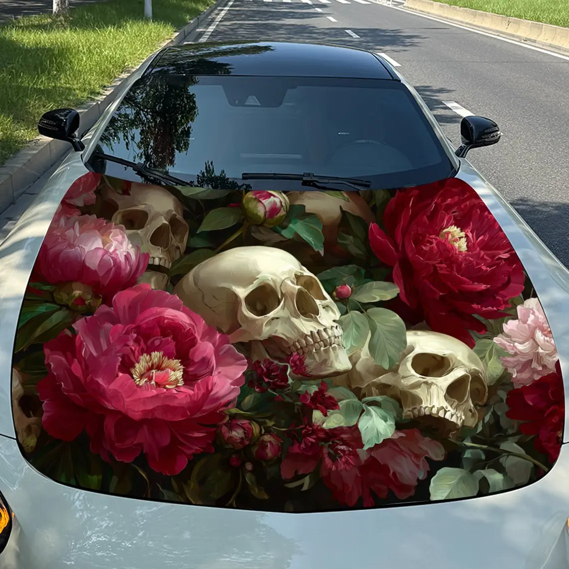

Flowers And Skeletons PVC Car Hood Stickers/Waterproof Vinyl Wrap/Trendy Design/Durable For Cars, Trucks, SUVs/Unique Gift For C