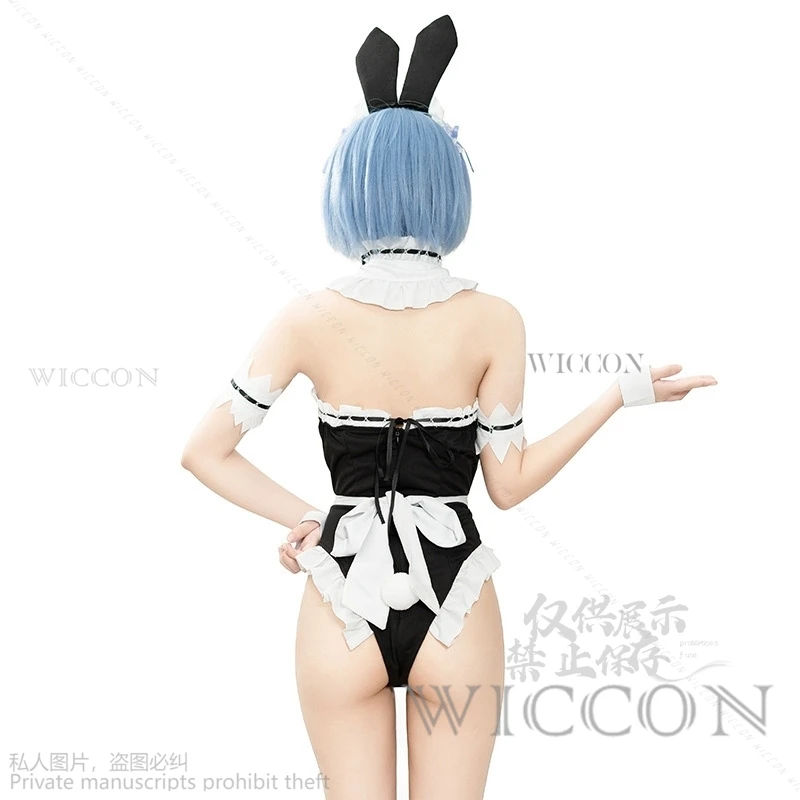 Re Anime Life In A Different World From Zero Rem Cosplay Costume Sexy Dress Wigs Adulta Bunny Girl Maid Outfit Halloweeen Party