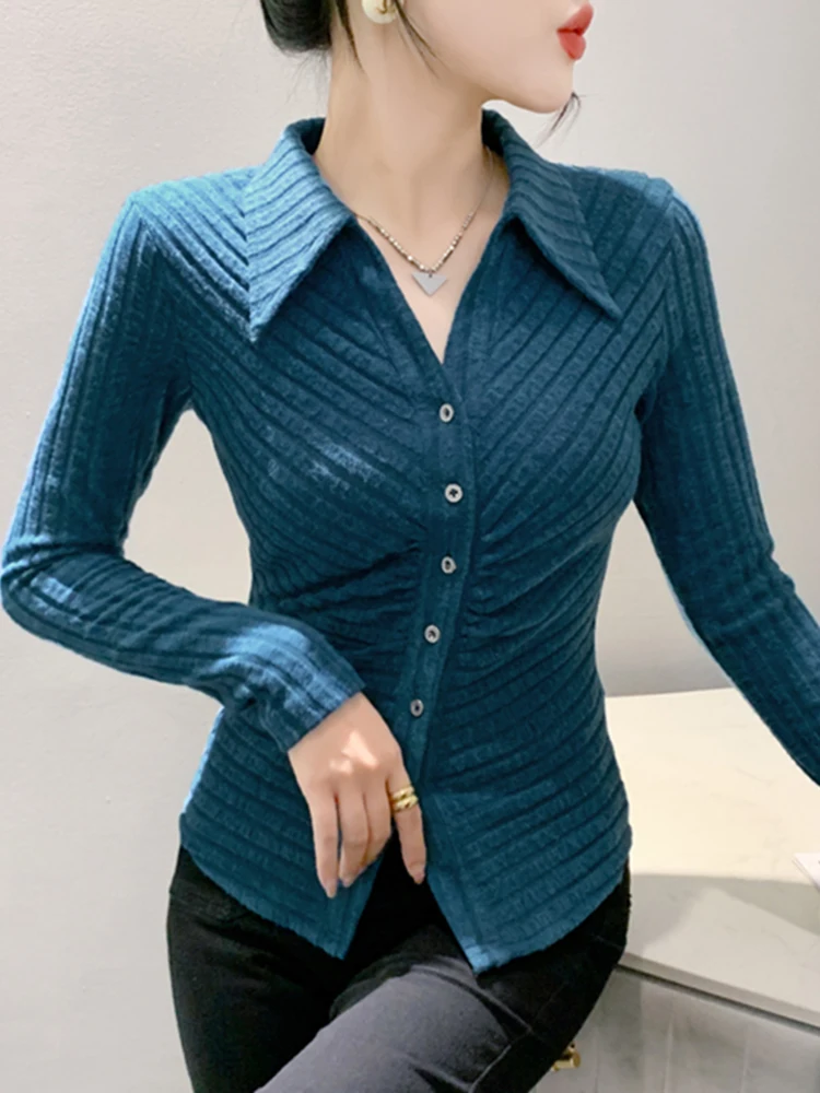 

Slim Fit Long Sve Collar Button up Women's irt Korean Sle Commute Faion Agel Design Autumn Collection
