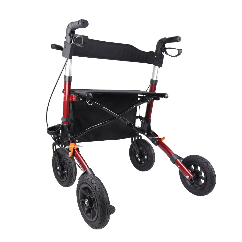 Outdoor Aluminum Rollator walker  With Pneumatic Tire  All Terrain Walker Rollator With Rubber Tires