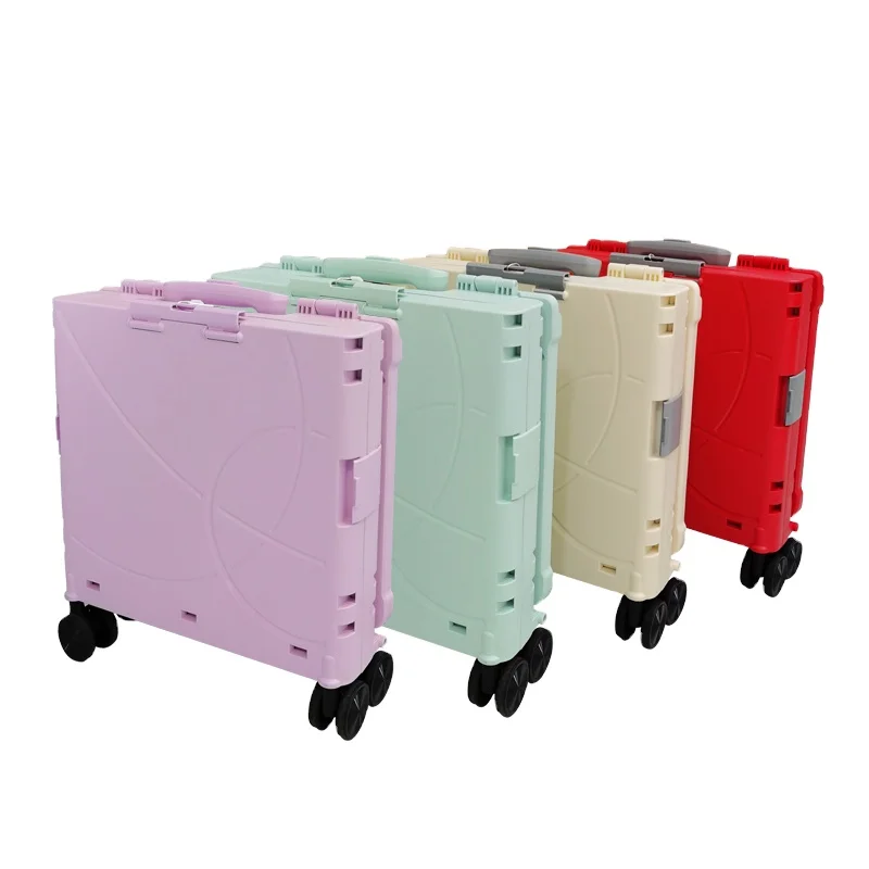 BUBULE 48L 4 wheels PP plastic eco friendly foldable utility cart folding shopping hand luggage clax cart