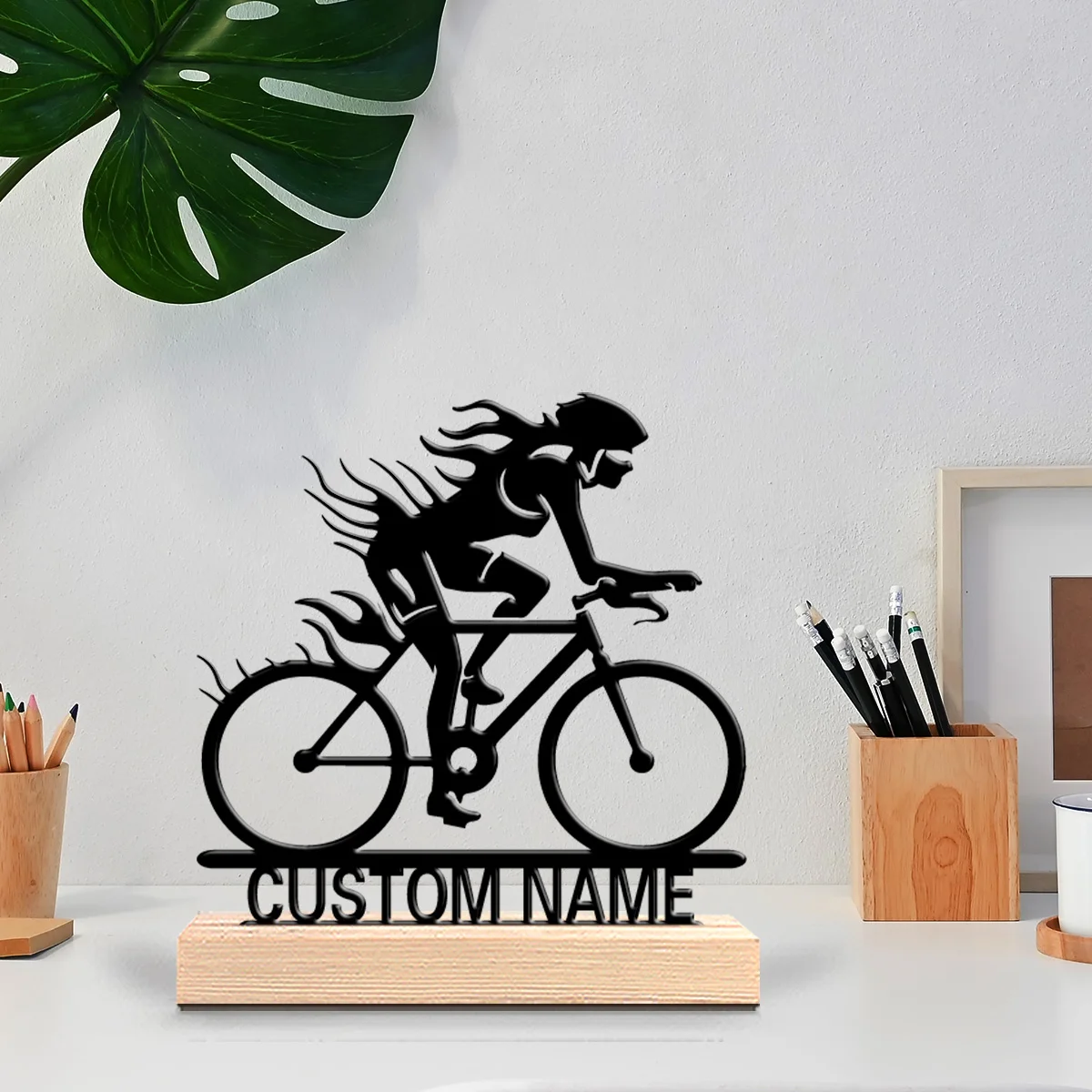 1pc Beauty Personalized Custom Biking Metal Statues Adventure Desk Sculpture with Wooden Base Ideal for Paddlers Outdoor