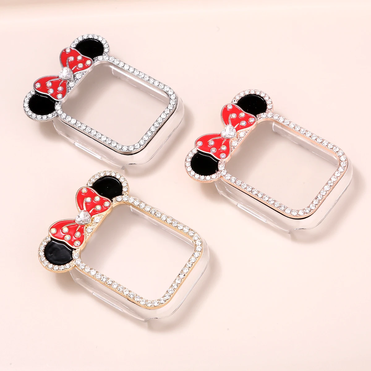 Protective Case for Apple Watch series 9 8 7 Rhinestone Women Fashion Cute Cartoon Animals Frame Cover iWatch Series 41mm 45mm