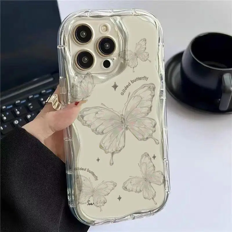 Funda de teléfono para Xiaomi Redmi Note 10, 9, 8, 10C, 9C, 9A, 11, 5G, K30, K40, K50 Pro, 3D, mariposa, borde ondulado suave, cubierta trasera Linda a prueba de golpes