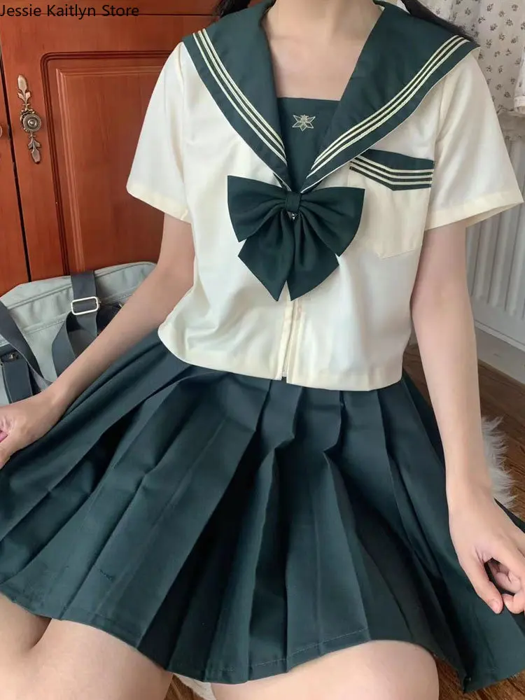 Japanischen Kawaii JK Schuluniform Sommer Nette Kurzarm Sailor Outfit Schule Mädchen Cartoon Cosplay Plissee Rock Kostüm Sets