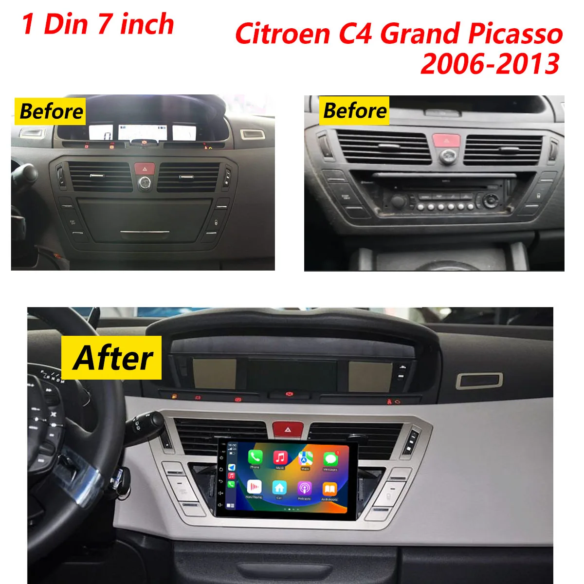 7 Cal Radio samochodowe z androidem dla Citroen C4 Grand Picasso 2006-2013 1 Din CarPlay nawigacja multimedialna GPS odtwarzacz wideo jednostka